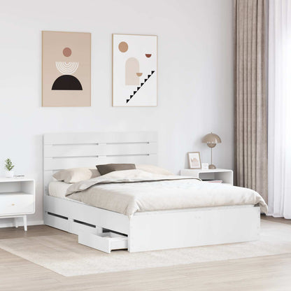 Bettrahmen mit Schubladen Weiß 160 x 200 cm Ingenieurs Holz