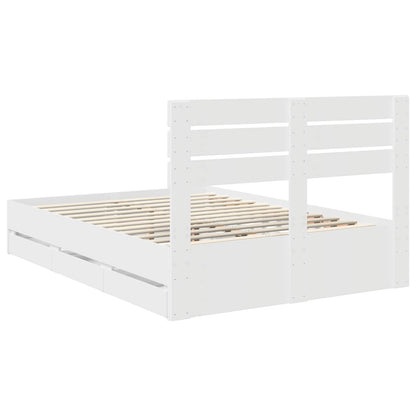 Bettrahmen mit Schubladen Weiß 160 x 200 cm Ingenieurs Holz