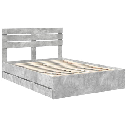 vidaXL Bettrahmen mit Kopfteil Beton Grau 150 x 200 cm Ingenieurs Holz