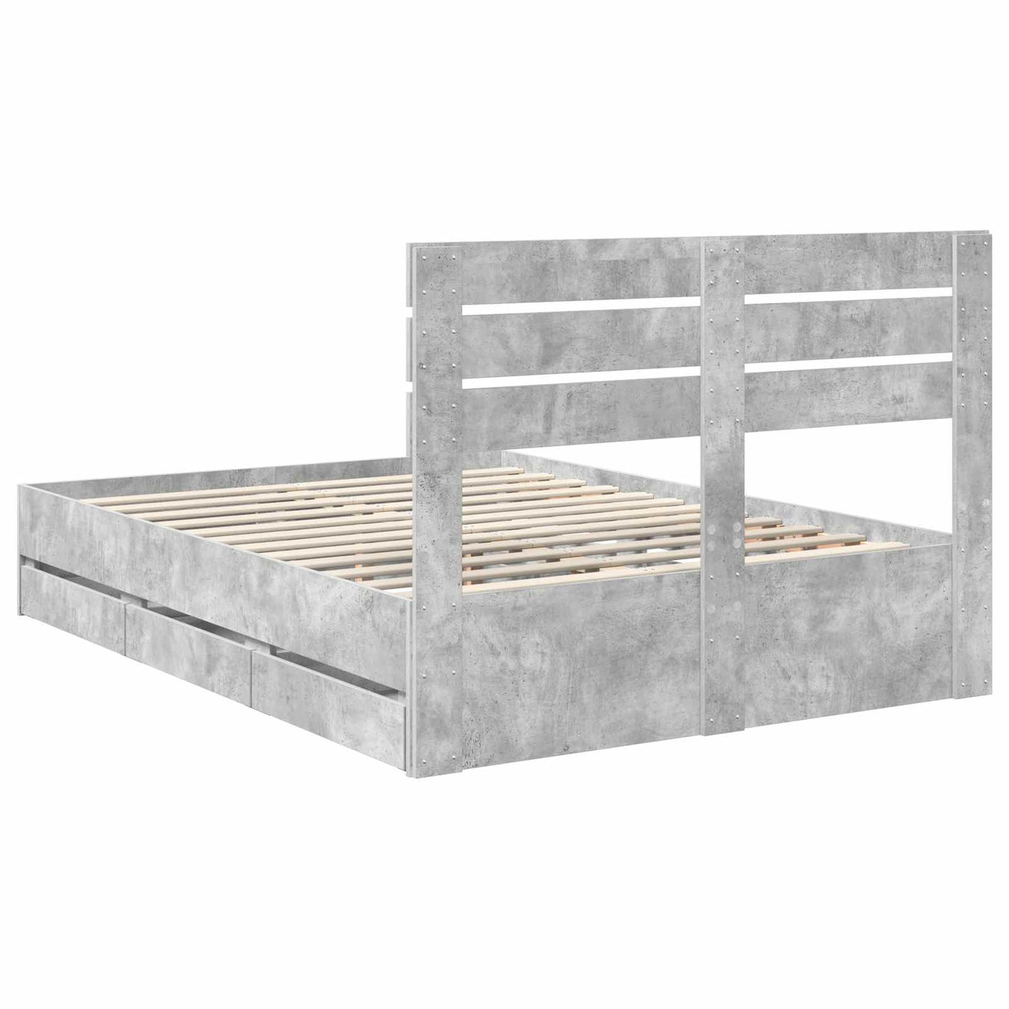 vidaXL Bettrahmen mit Kopfteil Beton Grau 150 x 200 cm Ingenieurs Holz