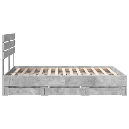vidaXL Bettrahmen mit Kopfteil Beton Grau 150 x 200 cm Ingenieurs Holz