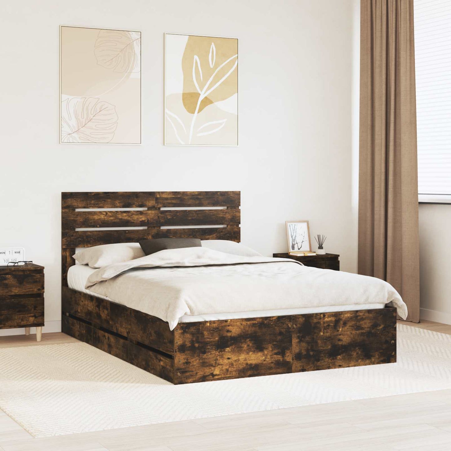 vidaXL Bettrahmen Geräucherte Eiche 150 x 200 cm Ingenieurs Holz