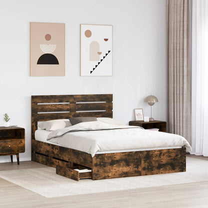 vidaXL Bettrahmen Geräucherte Eiche 150 x 200 cm Ingenieurs Holz