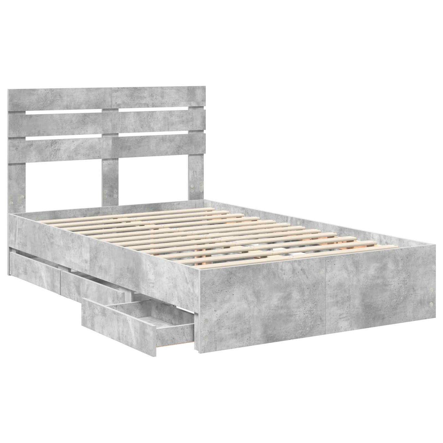 vidaXL Bettrahmen mit Kopfteil Beton Grau 135 x 190 cm Ingenieurs Holz
