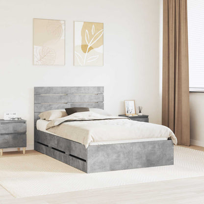 vidaXL Bettrahmen mit Kopfteil Beton Grau 120 x 200 cm Ingenieurs Holz