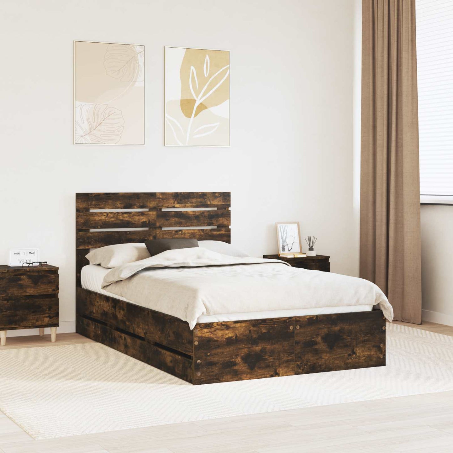 vidaXL Cadre de lit Chêne fumé 120 x 200 cm Bois d'ingénierie