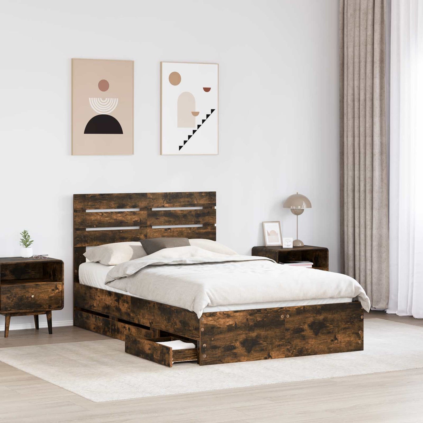 vidaXL Cadre de lit Chêne fumé 120 x 200 cm Bois d'ingénierie