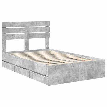 vidaXL Bettrahmen mit Kopfteil Beton Grau 120 x 190 cm Ingenieurs Holz