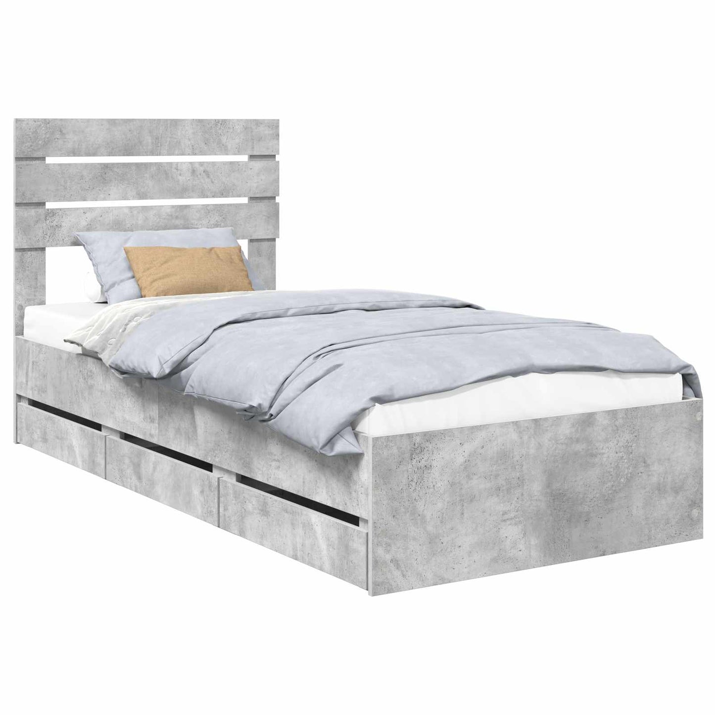 Bettrahmen mit Kopfteil Beton Grau 100 x 200 cm Ingenieurs Holz