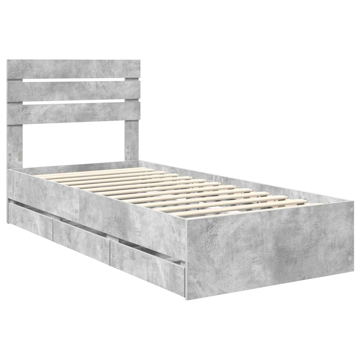 Bettrahmen mit Kopfteil Beton Grau 100 x 200 cm Ingenieurs Holz
