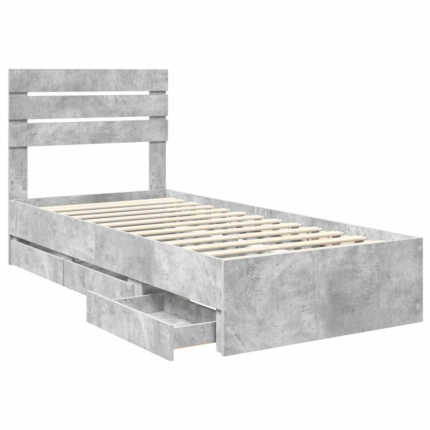 Bettrahmen mit Kopfteil Beton Grau 100 x 200 cm Ingenieurs Holz