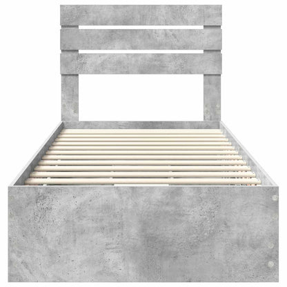 Bettrahmen mit Kopfteil Beton Grau 100 x 200 cm Ingenieurs Holz