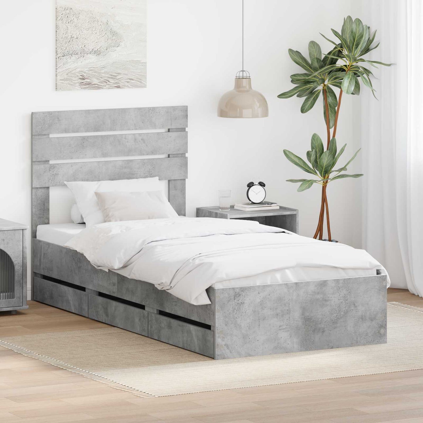 vidaXL Bettrahmen mit Kopfteil Beton Grau 90 x 190 cm Ingenieurs Holz