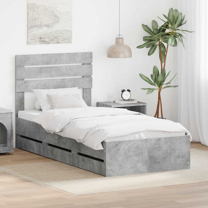 vidaXL Bettrahmen mit Kopfteil Beton Grau 90 x 190 cm Ingenieurs Holz