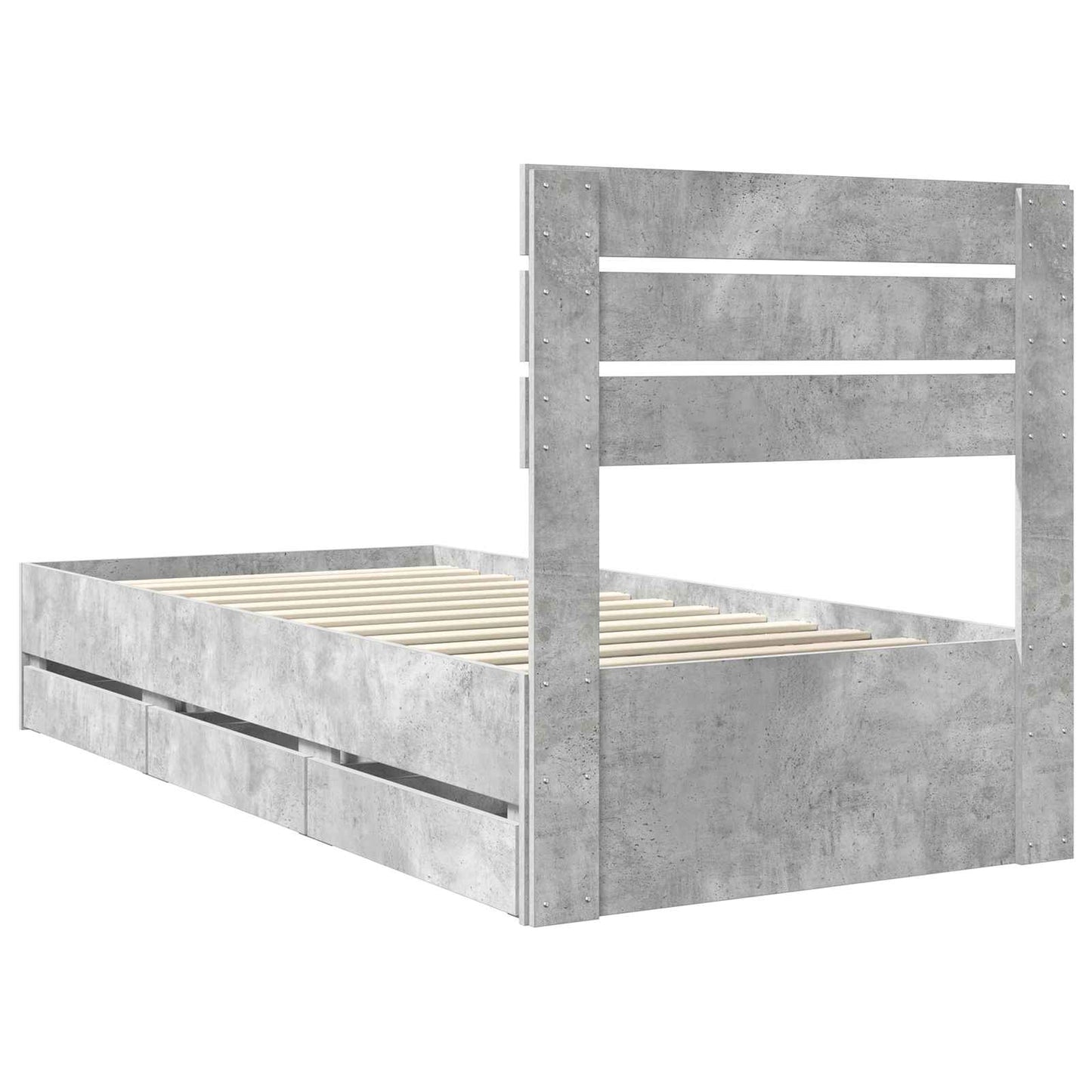 vidaXL Bettrahmen mit Kopfteil Beton Grau 90 x 190 cm Ingenieurs Holz