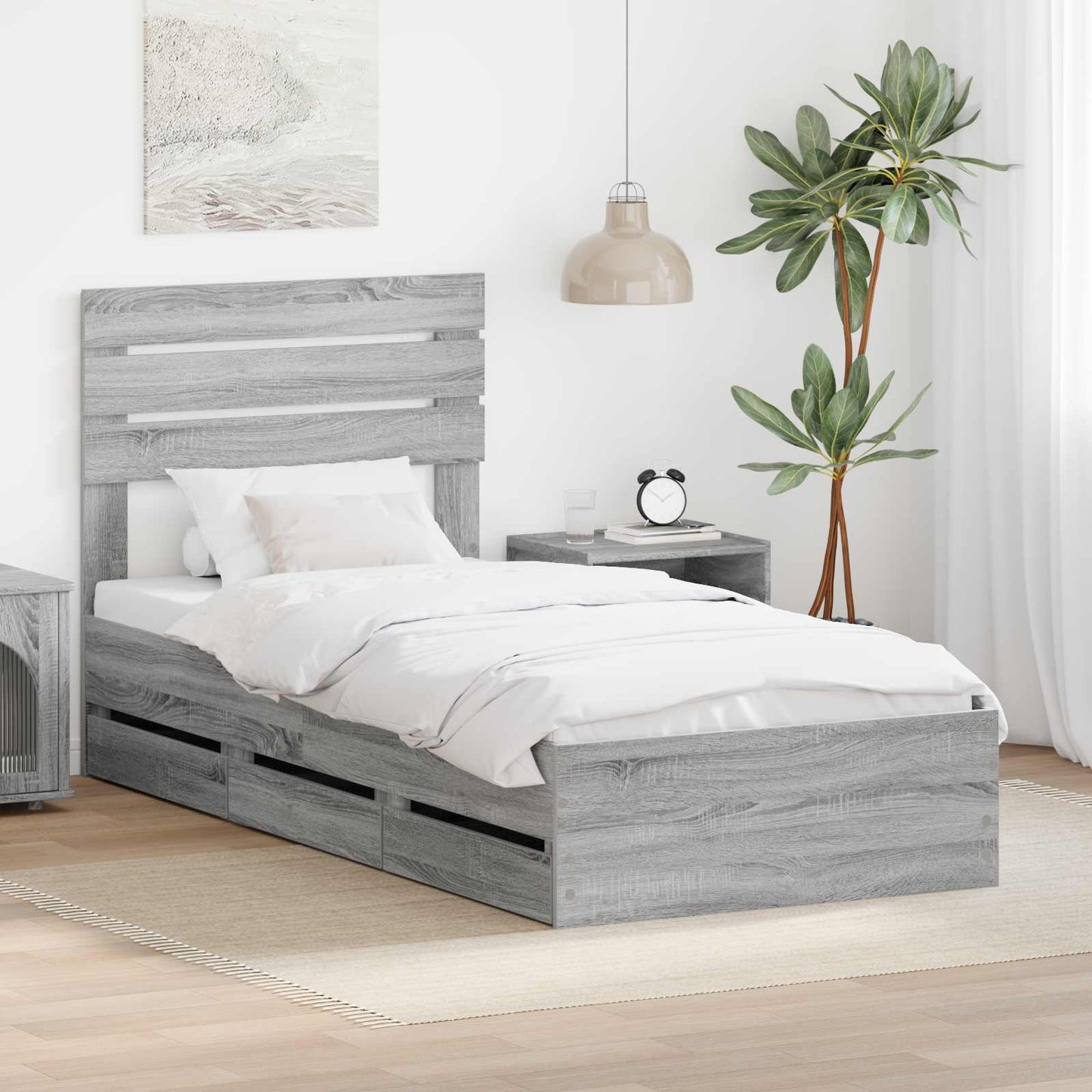 vidaXL Bettrahmen Graues Sonoma 90 x 190 cm Ingenieurs Holz