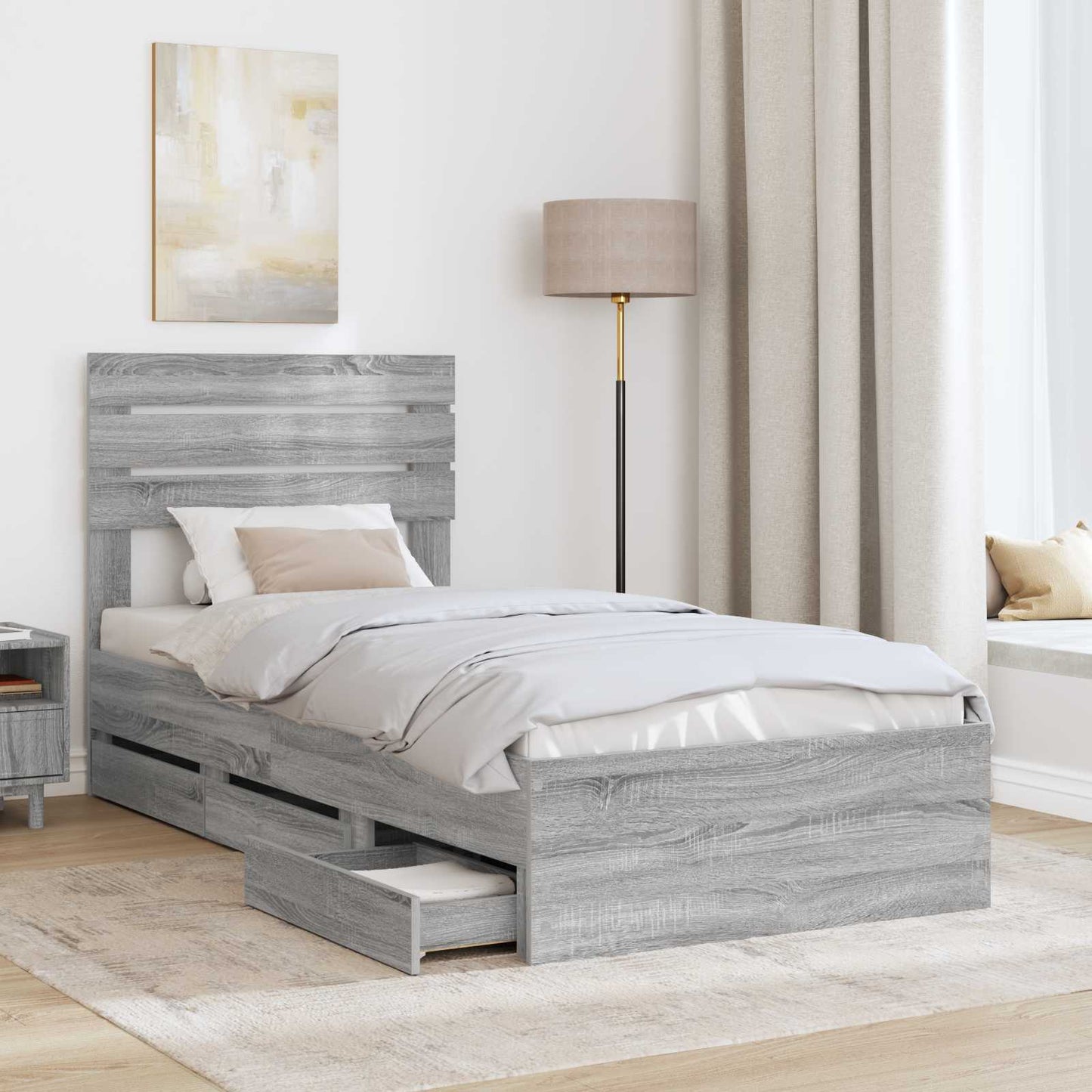 vidaXL Bettrahmen Graues Sonoma 90 x 190 cm Ingenieurs Holz