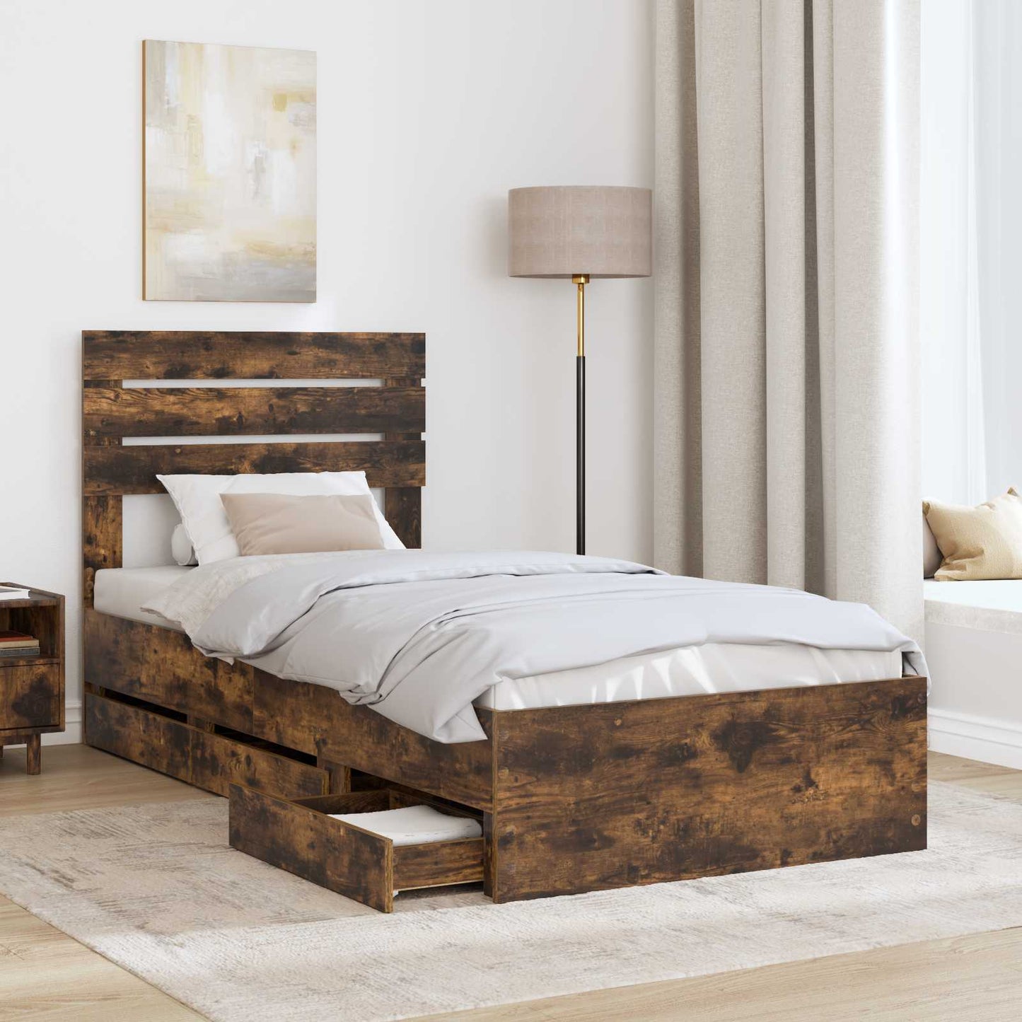 vidaXL Bettrahmen Geräucherte Eiche 90 x 200 cm Ingenieurs Holz