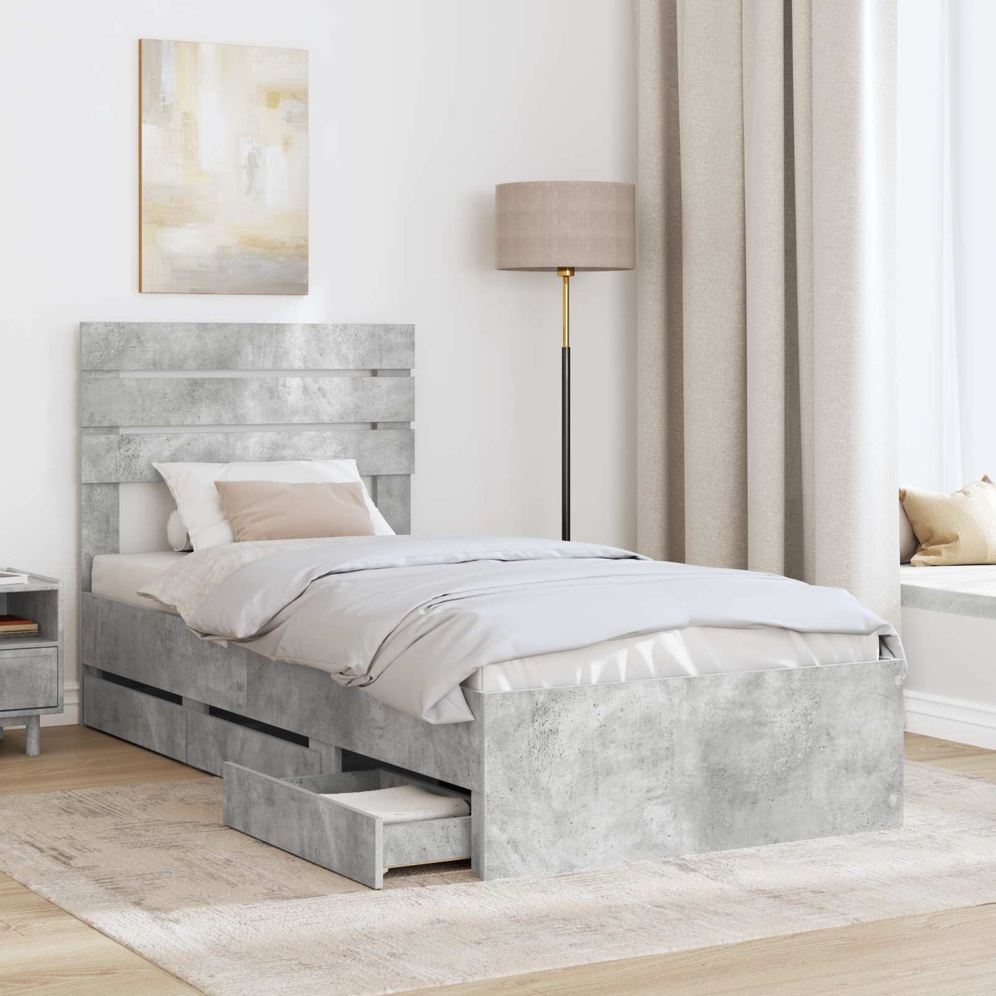 vidaXL Bettrahmen mit Kopfteil Beton Grau 75 x 190 cm Ingenieurs Holz