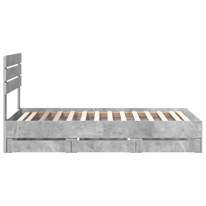 vidaXL Bettrahmen mit Kopfteil Beton Grau 75 x 190 cm Ingenieurs Holz