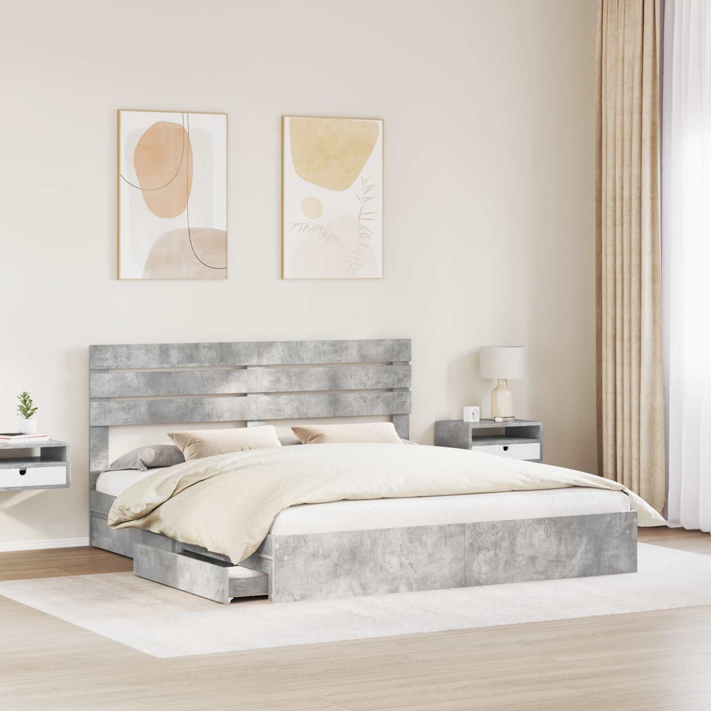 vidaXL Aufbewahrungsbett Beton Grau 180 x 200 cm Holzwerkstoff