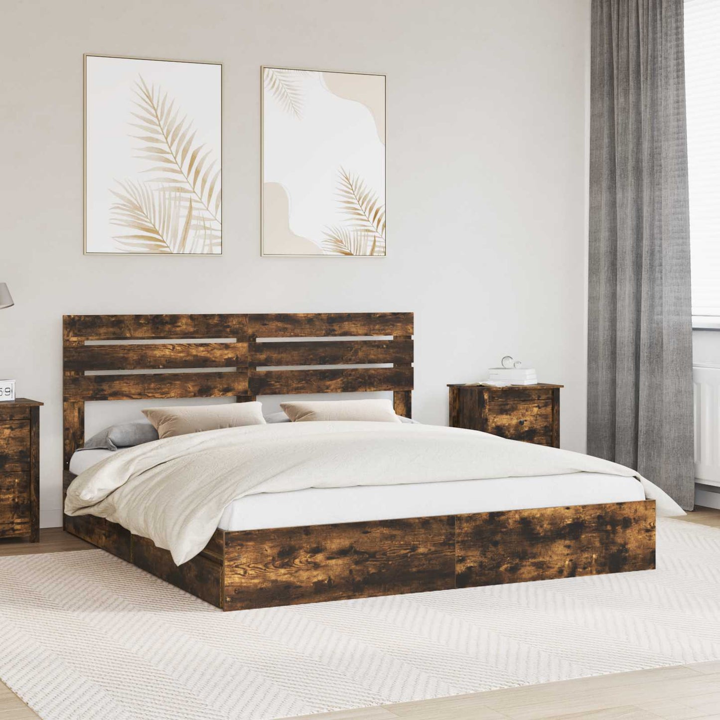 vidaXL Aufbewahrungsbett Geräucherte Eiche 180 x 200 cm Holzwerkstoff