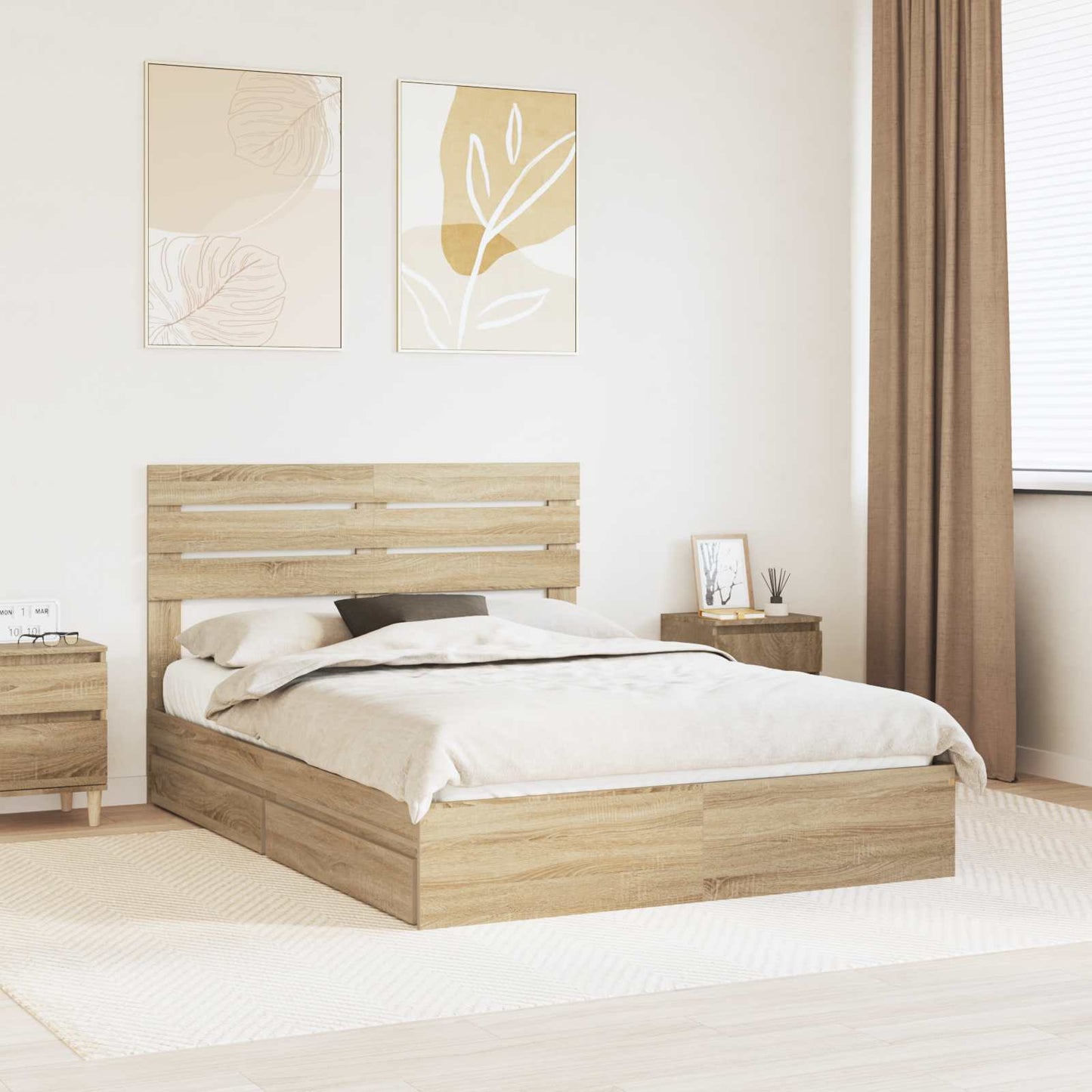 vidaXL Aufbewahrungsbett Sonoma-Eiche 140 x 200 cm Holzwerkstoff
