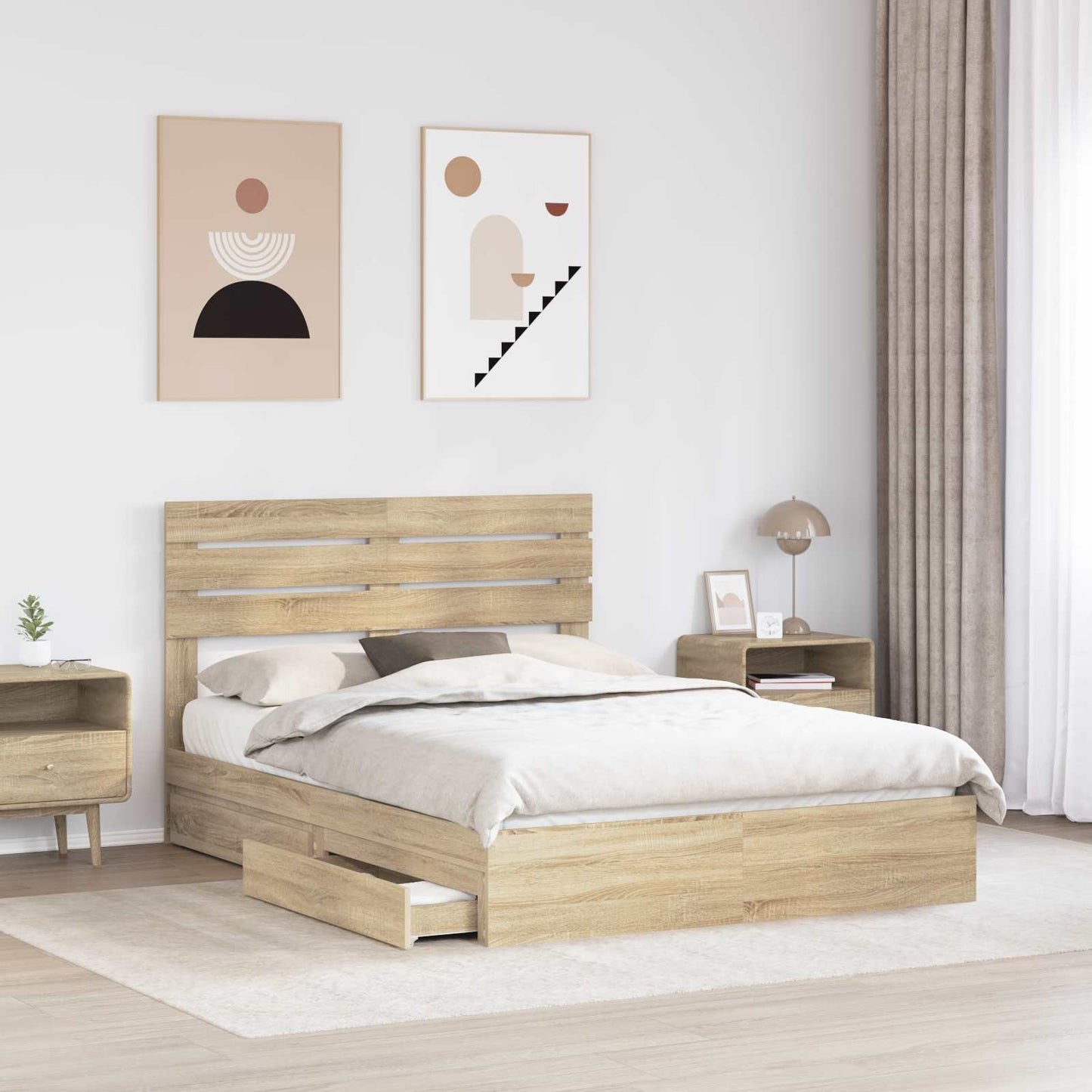 vidaXL Aufbewahrungsbett Sonoma-Eiche 140 x 200 cm Holzwerkstoff