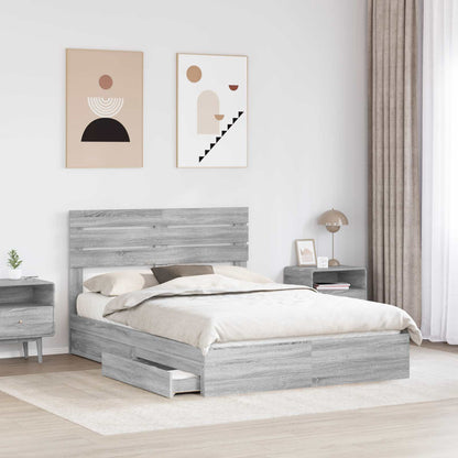 vidaXL Lit de rangement gris Sonoma 140 x 200 cm en bois d'ingénierie