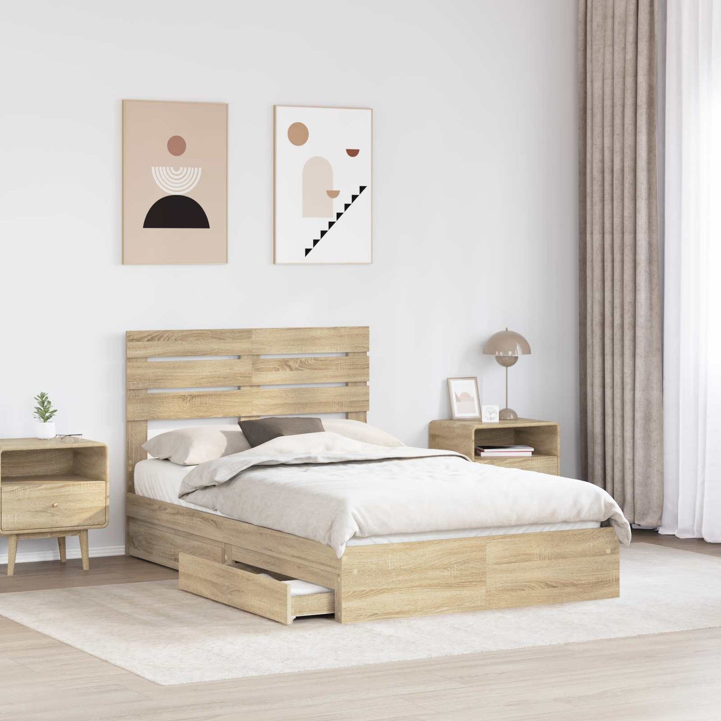 vidaXL Aufbewahrungsbett Sonoma-Eiche 135 x 190 cm Holzwerkstoff