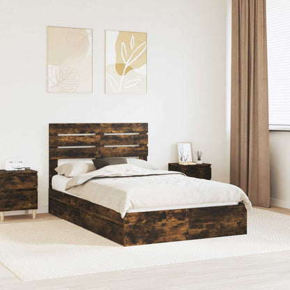 vidaXL Lit de rangement Chêne fumé 120 x 200 cm Bois d'ingénierie