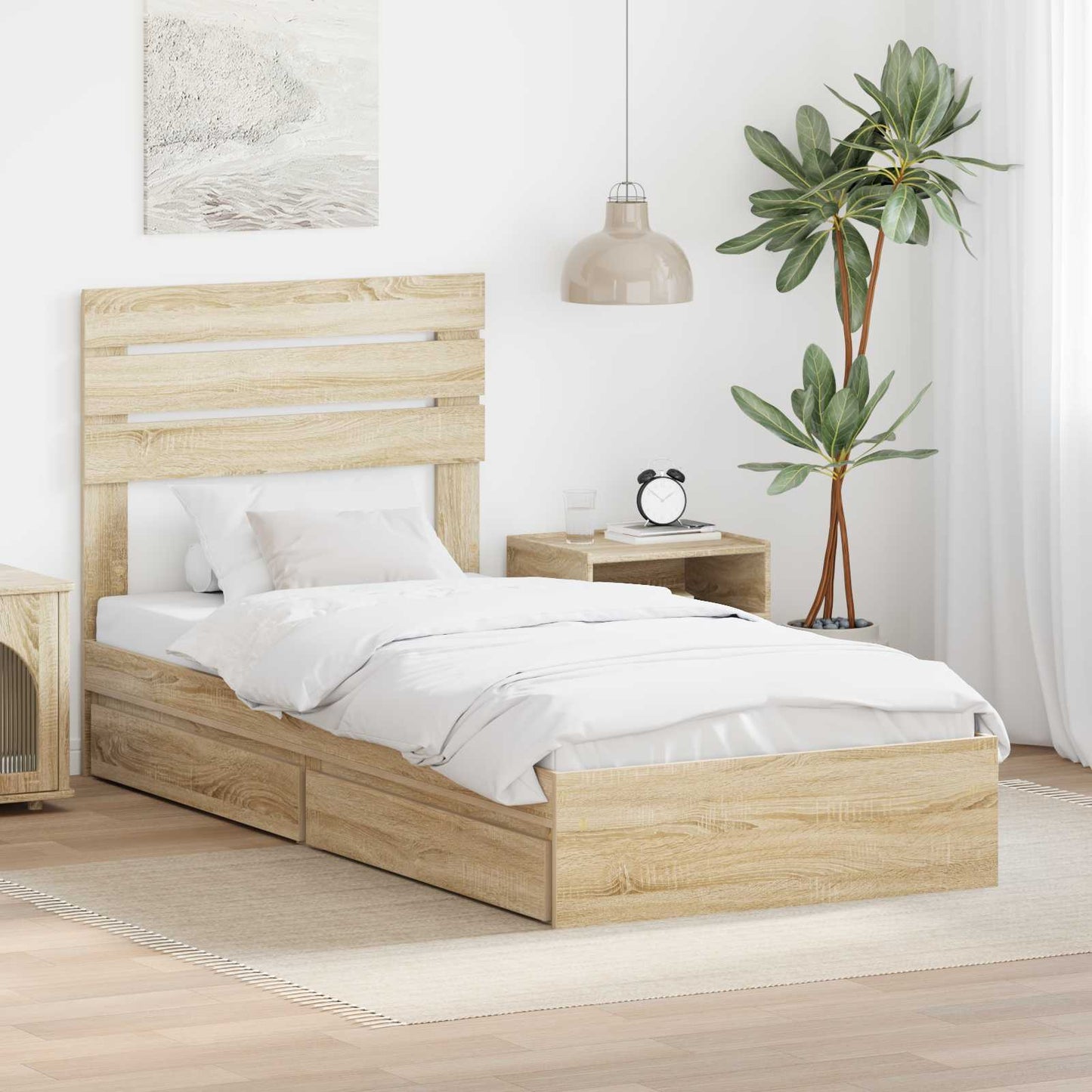 vidaXL Lit de rangement chêne Sonoma 100 x 200 cm bois d'ingénierie