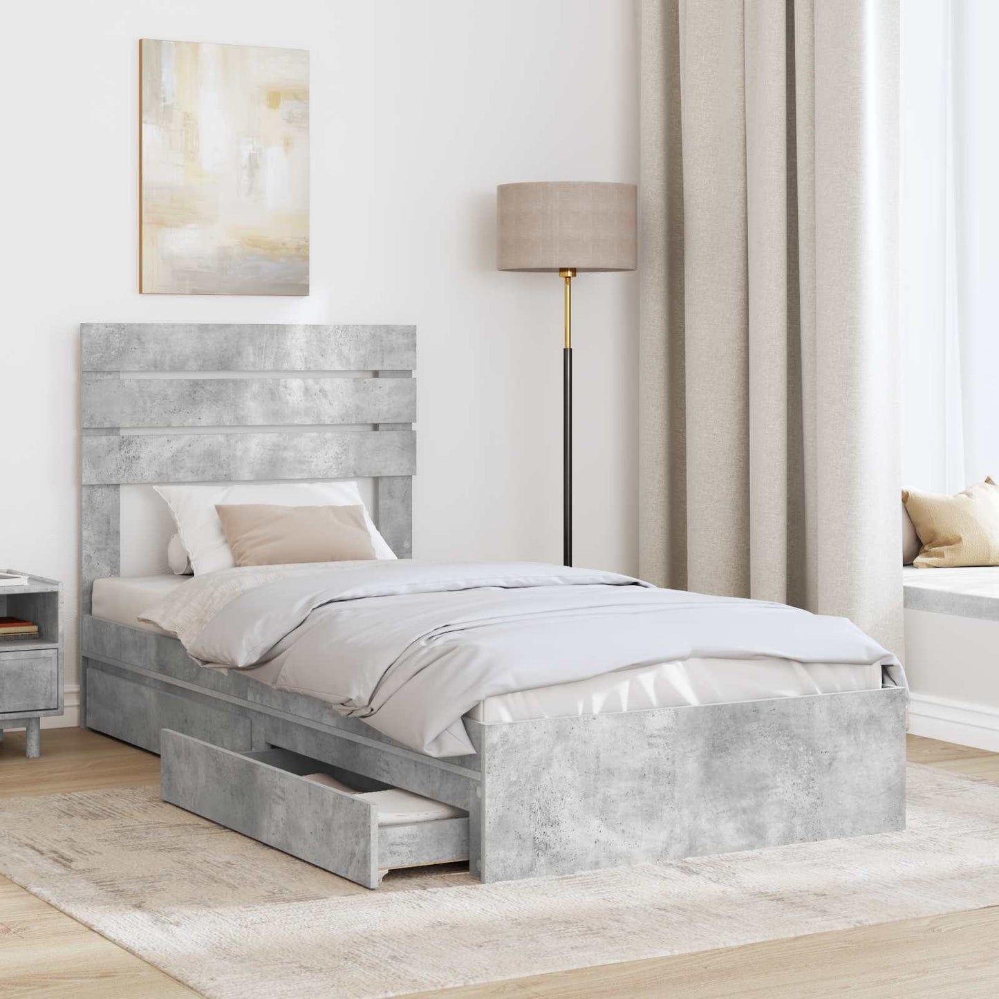 vidaXL Aufbewahrungsbett Beton Grau 90 x 200 cm Holzwerkstoff