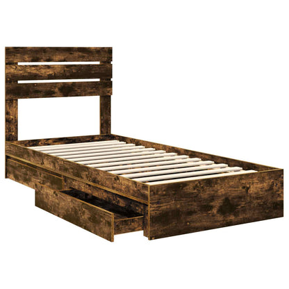 vidaXL Lit de rangement en aggloméré chêne fumé 90 x 190 cm
