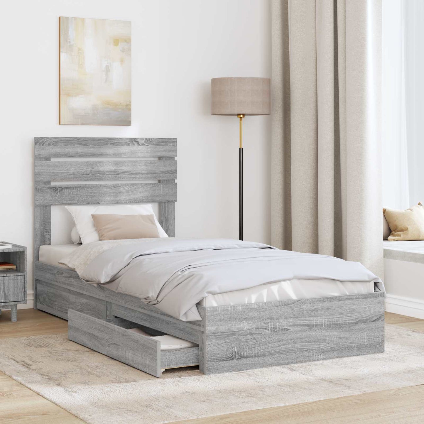 vidaXL Aufbewahrungsbett Graues Sonoma 90 x 190 cm Holzwerkstoff