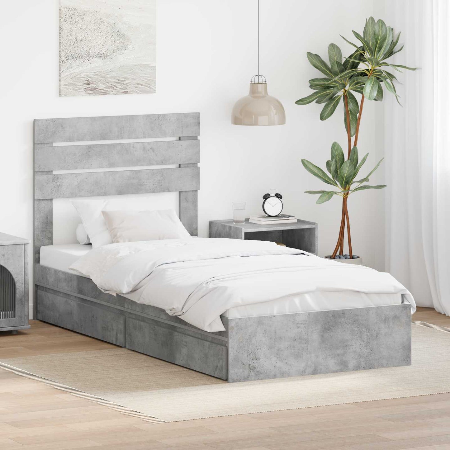 vidaXL Aufbewahrungsbett Beton Grau 70 x 190 cm Holzwerkstoff