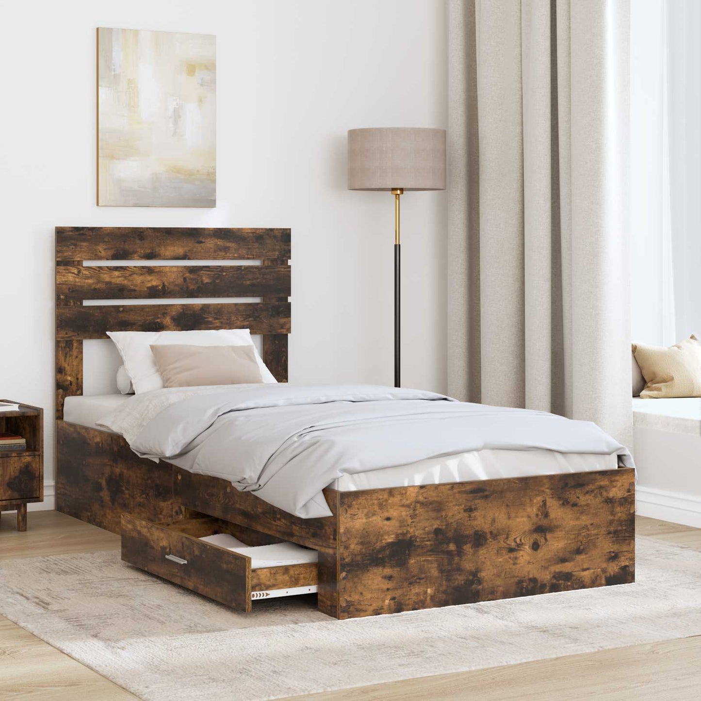 vidaXL Bettrahmen Rauchige Eiche und Silber 75 x 190 cm Holzwerkstoff