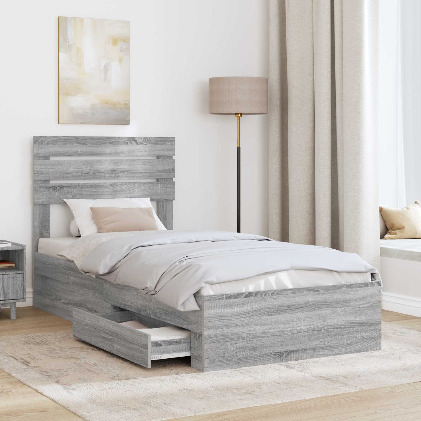 vidaXL Bettrahmen Graue Sonoma und Silber 75 x 190 cm Holzwerkstoff