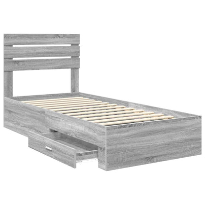 vidaXL Bettrahmen Graue Sonoma und Silber 75 x 190 cm Holzwerkstoff