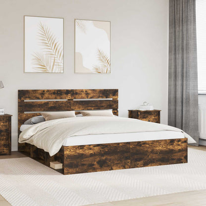 vidaXL Bettrahmen Geräucherte Eiche 200 x 200 cm Massives Kiefernholz