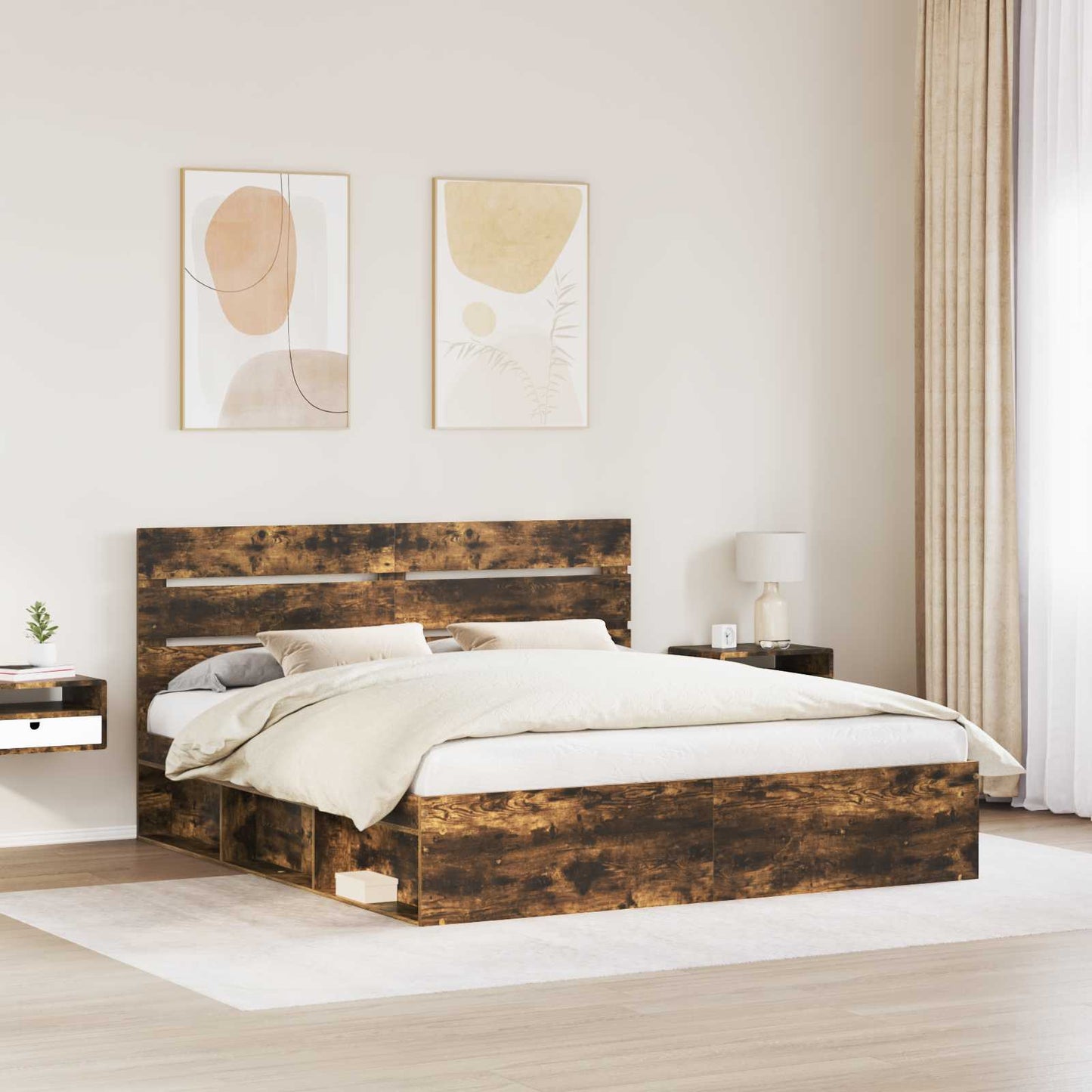 vidaXL Bettrahmen Geräucherte Eiche 200 x 200 cm Massives Kiefernholz