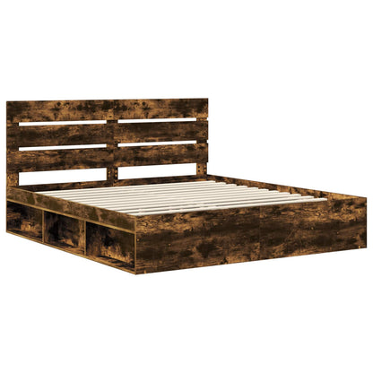 vidaXL Bettrahmen Geräucherte Eiche 200 x 200 cm Massives Kiefernholz