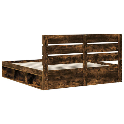 vidaXL Bettrahmen Geräucherte Eiche 200 x 200 cm Massives Kiefernholz