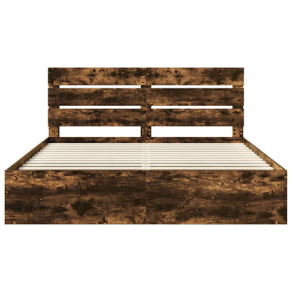 vidaXL Bettrahmen Geräucherte Eiche 200 x 200 cm Massives Kiefernholz