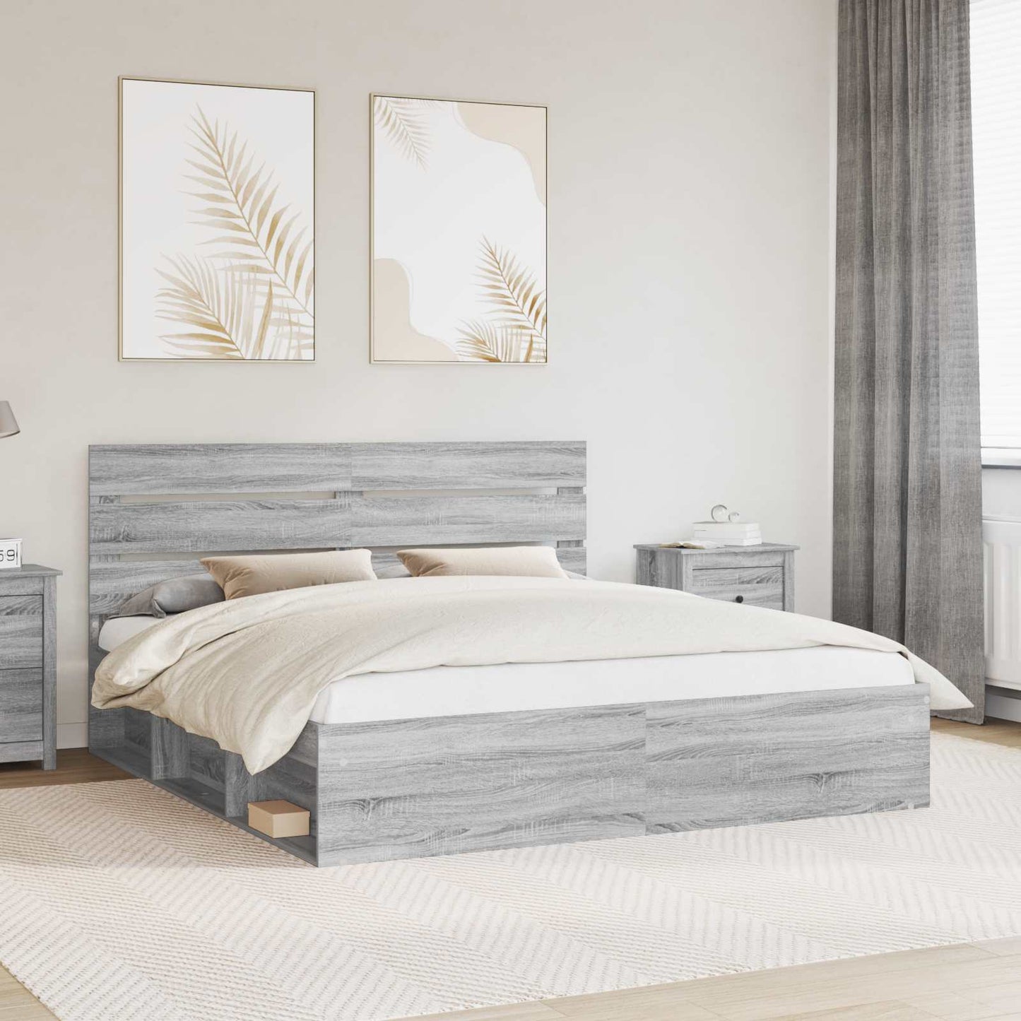 vidaXL Bettrahmen Graues Sonoma 200 x 200 cm Massives Kiefernholz
