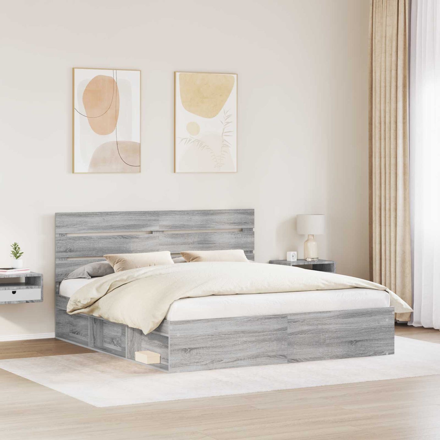 vidaXL Bettrahmen Graues Sonoma 200 x 200 cm Massives Kiefernholz