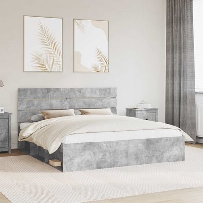 vidaXL Cadre de lit avec tête de lit béton 180 x 200 cm Bois de pin massif