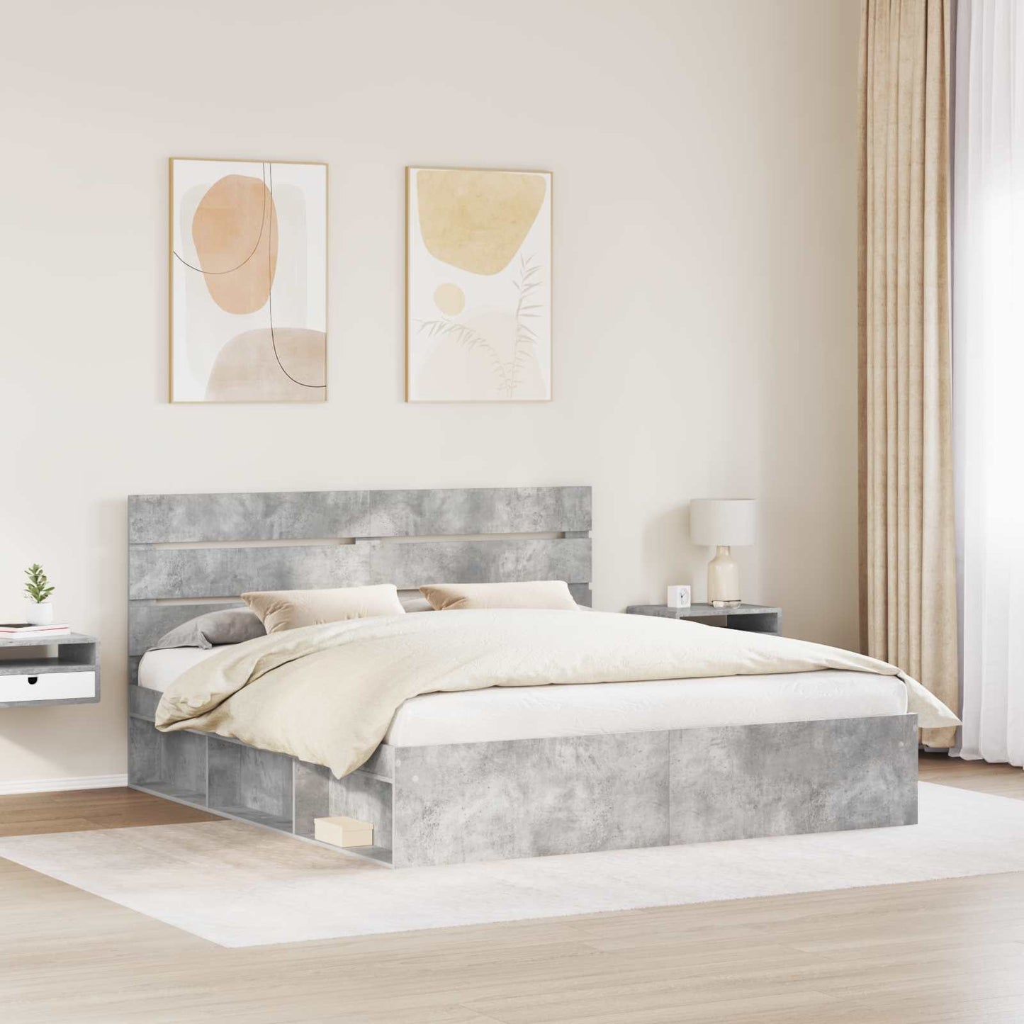 vidaXL Cadre de lit avec tête de lit béton 180 x 200 cm Bois de pin massif