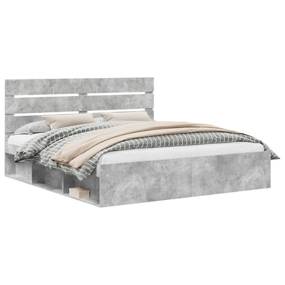 vidaXL Cadre de lit avec tête de lit béton 180 x 200 cm Bois de pin massif