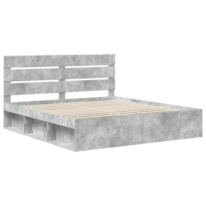 vidaXL Cadre de lit avec tête de lit béton 180 x 200 cm Bois de pin massif